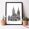 Simplistic Vector Art Print Of Cathedral: Faith-inspired Embroidery And Stencil Art