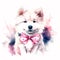 Simply Adorable: A Cute and Playful Samoyed Puppy with a Pink Bow in Watercolor Stock Photo! AI Generated