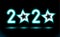 Simply of glowing neon numbers 2020 with stars. New Year illumination for Design on black, dark background. Fluorescent object,