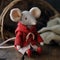 Simply grey mouse cloth handmade toy in red