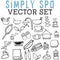 Simply Spa Vector Set with drinks, mugs, showerheads, mirrors, candles, bathroom products, towels, and bamboo.