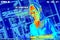 Simulation of body temperature check by thermoscan or infrared thermal camera