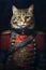 Simulation of a classic oil painting of a cat in military clothing in old classical style