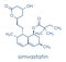 Simvastatin cholesterol lowering drug statin class molecule. Skeletal formula.