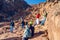 Sinai Peninsula, Egypt, May 9, 2019: Pilgrims descend from Mount Moses at sunrise