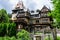 Sinaia, Romania - 3 July 2021: Old historical building of Pelisor Castle Castelul Pelisor in Bucegi Mountains Muntii Bucegi in