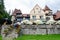 Sinaia, Romania - 3 July 2021: Old historical villa with restaurant near the Peles Castle, close to Bucegi Mountains Muntii