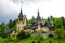 Sinaia, Romania, May 15, 2019: Panorama of the Peles Castle, a Neo-Renaissance castle in the Carpathian Mountains