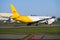 Sinapore Airlines and DHL partnership aircraft on runway 16R at Everett