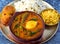 Sindhi traditional meal - Kadhi chawal boondi and aloo tuk