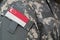 Singapore army uniform patch flag on soldiers arm. Military Concept