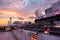 Singapore, January 10, 2020 : Sunset from the open deck of luxury cruise ship.