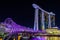 SINGAPORE - JULY 8,2016 : Helix Bridge and Marina Bay Sand Hotel