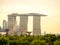 SINGAPORE - JUNE 23, 2018: Marina Bay Sands hotel and supertree at evening time