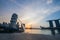 SINGAPORE - June 6 : Merlion park at dawn with sunrise scene in