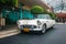 Singapore - May 25, 2019: Ford thunderbird 1957 in white color parked on the street. Left front side view