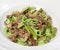 Singapore noodles original green noodles with beef tenderloin, broccoli, green beans, mushrooms in cream