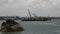 Singapore Port with Moving Cranes Doing Maintenance Work from Changi Boardwalk with Clouds Time Lapse 1080p