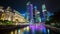 Singapore River with bridge Night timelapse Skyscrapers