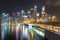 Singapore`s Esplanade Bridge and City Skyline