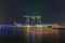Singapore\'s Merlion statue watches over laser lights emanating from the Marina Bay Sands Hotel May 15, 2016.
