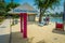 SINGAPORE, SINGAPORE - FEBRUARY 01, 2018: Gorgeous blue day and unidentified people walking in the beach and informative