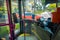 SINGAPORE, SINGAPORE - FEBRUARY 01, 2018: Indoor view of bus driver area, close to the principal door enter of the bus