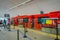 SINGAPORE, SINGAPORE - FEBRUARY 01, 2018: Unidentified people waiting for the red Monorail in Sentosa island, popular