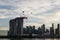 Singapore, Singapore - Jun 30, 2018: Helicopters carrying Singapore Flag at Marina Bay in National Da