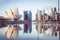 Singapore skyline at the Marina during twilight, View of Marina Bay