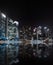 Singapore skyline night panorama. Modern urban city view