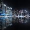 Singapore skyline night panorama. Modern urban city view