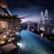 Singapore skyline from the top of a luxurious hotel with a breathtaking view of the cityscape.