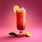 Singapore Sling Cocktail on Pink Background, Tropical Party Coctail, Bar Drink, Abstract Generative AI Illustration