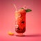 Singapore Sling Cocktail on Pink Background, Tropical Party Coctail, Bar Drink, Abstract Generative AI Illustration