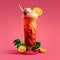 Singapore Sling Cocktail on Pink Background, Tropical Party Coctail, Bar Drink, Abstract Generative AI Illustration