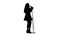 Singer dances to the beat of her song. White background. Silhouette. Side view