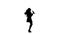 Singer in the dress sings the songs into the microphone. White background. Silhouette. Side view