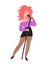 Singer. Girl holds the microphone and sings. Character people vector illustration.