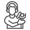 Singer with studio microphone line icon, Sound design concept, Man with microphone silhouette sign on white background