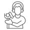 Singer with studio microphone thin line icon, Sound design concept, Man with microphone silhouette sign on white