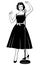 Singer Woman 50s. Black and white ink style vector clipart
