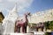 Singha or Lion guardian statues front of gate entrane for people