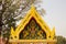 Singha stucco sculpture decorate roof of thai temple,