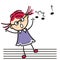 Singing baby girl, on the background are stave and musical notes, vector icon.