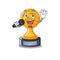 Singing basketball trophy character shaped on cartoon