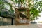 A singing bird in a cage in traditional Beijing Hutong street i