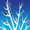 Singing birds in a white tree