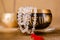 Singing bowl and crystal beads