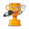 Singing champion golden trophy on cartoon table